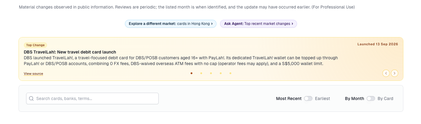 Product record showing a card benefit change